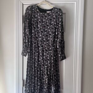 Loft Floral Black and White Dress